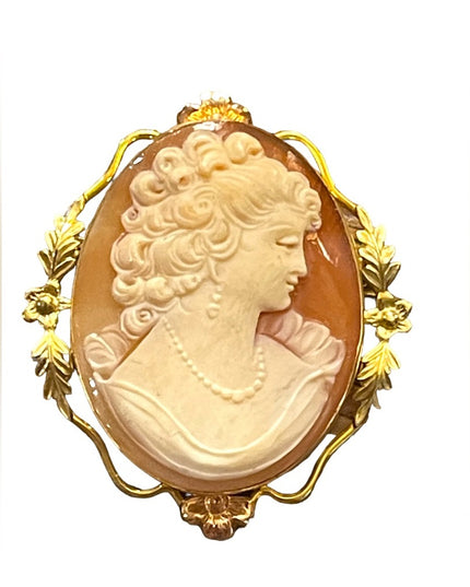 Vintage 1950s 12k gold filled Van Dell Carved shell Cameo brooch pendant design