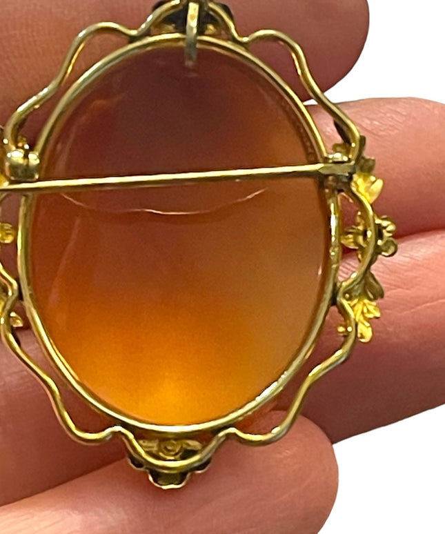 Vintage 1950s 12k gold filled Van Dell Carved shell Cameo brooch pendant design