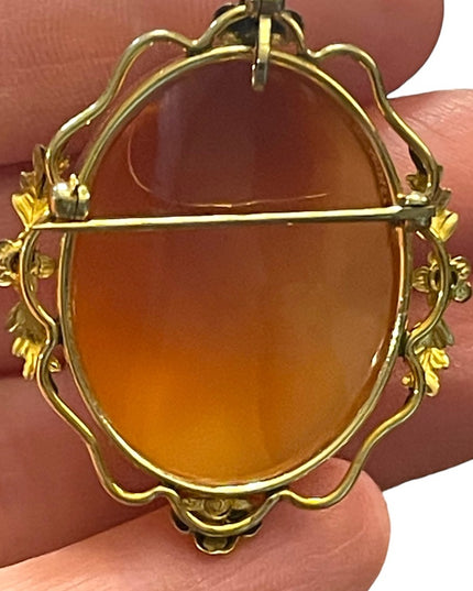 Vintage 1950s 12k gold filled Van Dell Carved shell Cameo brooch pendant design