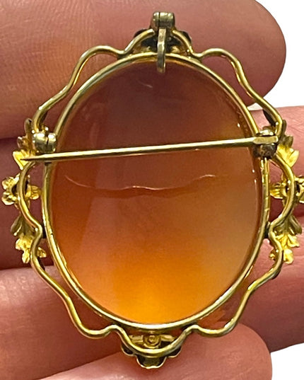 Vintage 1950s 12k gold filled Van Dell Carved shell Cameo brooch pendant design