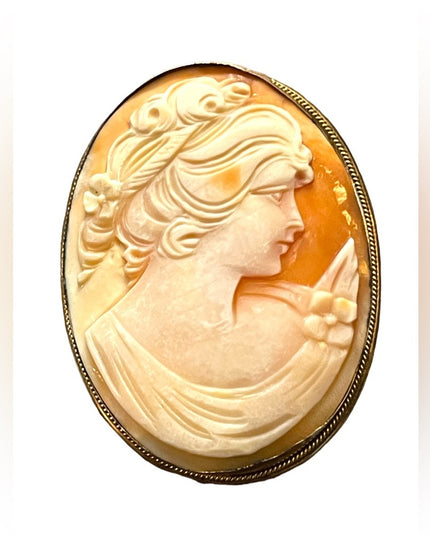 Vintage 1930s 800 silver carved shell cameo brooch pendant Large
