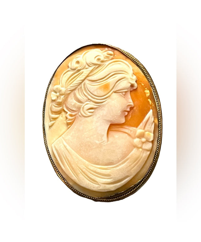 Vintage 1930s 800 silver carved shell cameo brooch pendant Large