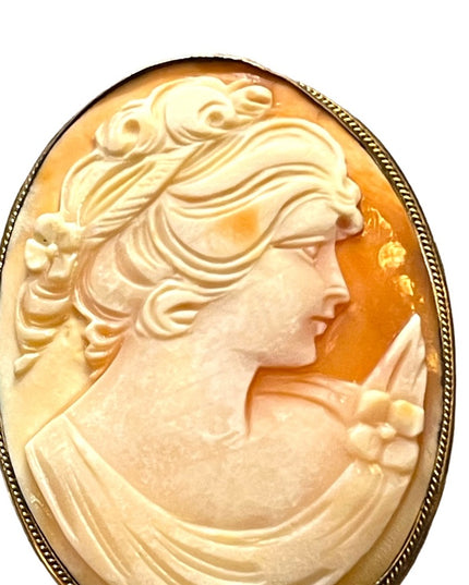 Vintage 1930s 800 silver carved shell cameo brooch pendant Large