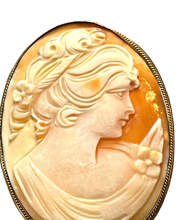 Vintage 1930s 800 silver carved shell cameo brooch pendant Large