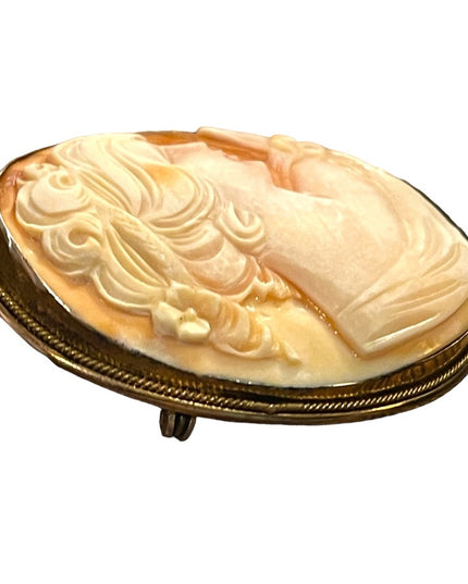 Vintage 1930s 800 silver carved shell cameo brooch pendant Large