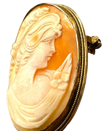 Vintage 1930s 800 silver carved shell cameo brooch pendant Large