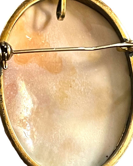 Vintage 1930s 800 silver carved shell cameo brooch pendant Large