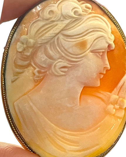 Vintage 1930s 800 silver carved shell cameo brooch pendant Large