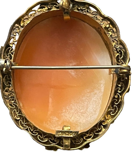 stunning 1950s Rainbow 14k Gold filled ornate carved shell cameo brooch pendant
