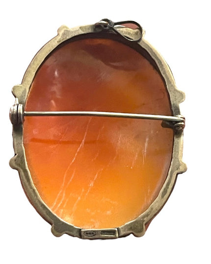 Vintage 1930s 800 Italy silver carved shell cameo brooch pendant Large