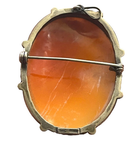 Vintage 1930s 800 Italy silver carved shell cameo brooch pendant Large
