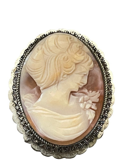 Vintage Ornate 800 sterling silver Hand carved shell cameo brooch…