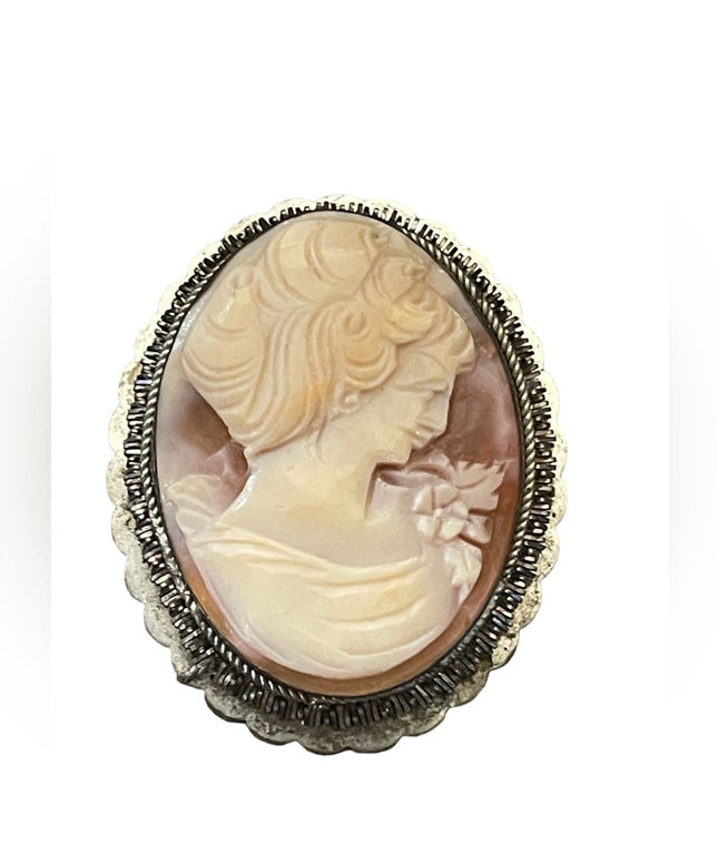 Vintage Ornate 800 sterling silver Hand carved shell cameo brooch…