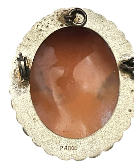 Vintage Ornate 800 sterling silver Hand carved shell cameo brooch…