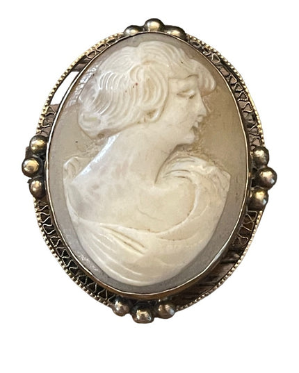 Vintage Ornate 800 sterling silver Hand carved shell cameo brooch…