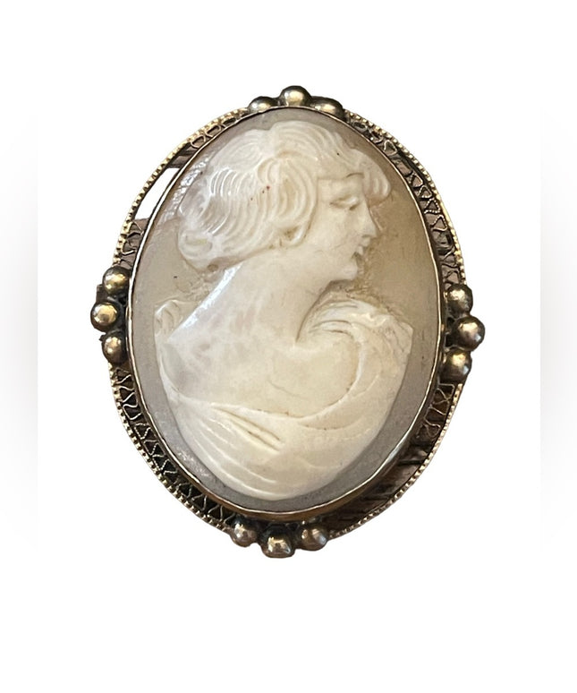 Vintage Ornate 800 sterling silver Hand carved shell cameo brooch…