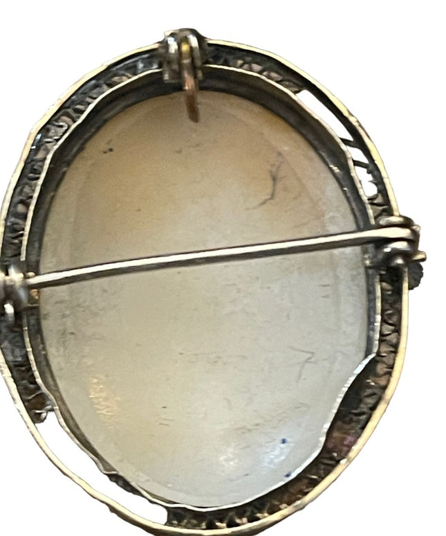 Vintage Ornate 800 sterling silver Hand carved shell cameo brooch…