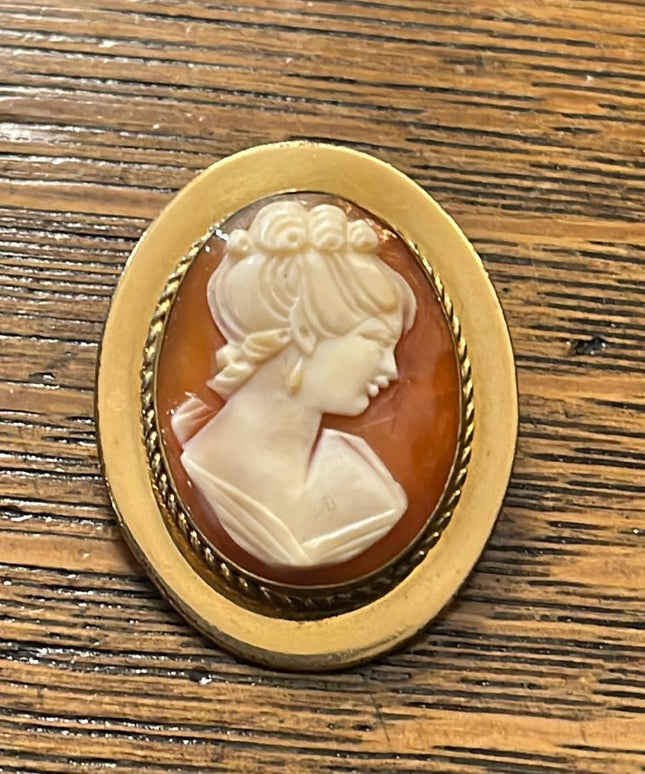 Vintage Art Deco style 12k Gold filled carved shell cameo brooch Van Dell