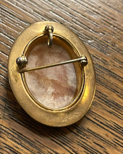 Vintage Art Deco style 12k Gold filled carved shell cameo brooch Van Dell