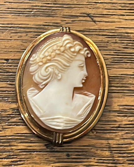 Vintage Art Deco style 12k Gold filled carved shell cameo brooch Van Dell
