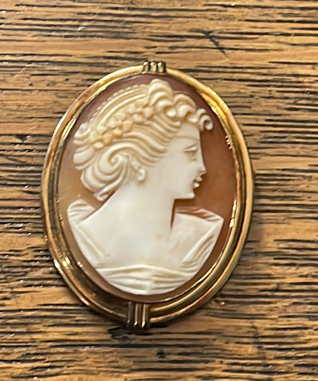 Vintage Art Deco style 12k Gold filled carved shell cameo brooch Van Dell