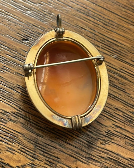 Vintage Art Deco style 12k Gold filled carved shell cameo brooch Van Dell