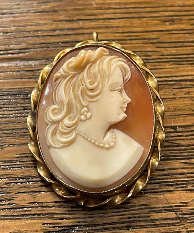 Vintage Art Deco style 12k Gold filled Ronci carved shell RF cameo lady