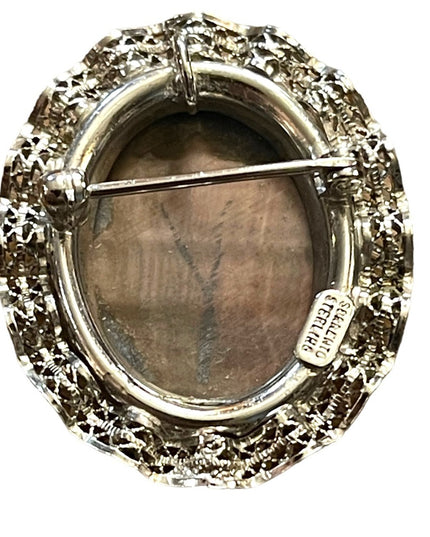 Vintage 1980s Sorrento Sterling silver Abalone Ornate filagree precious cameo