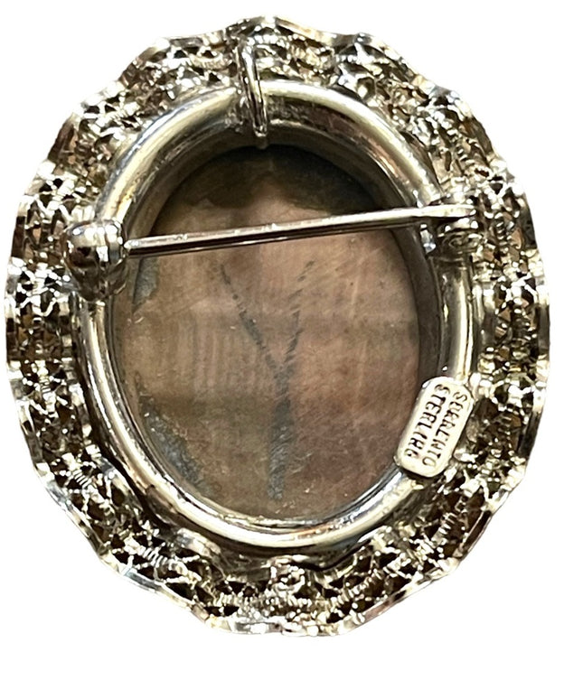 Vintage 1980s Sorrento Sterling silver Abalone Ornate filagree precious cameo