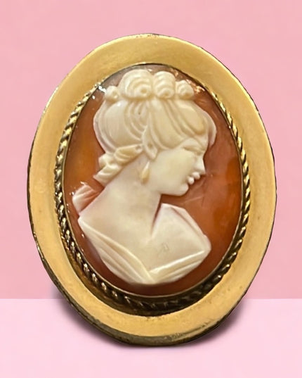 Vintage Art Deco style 12k Gold filled carved shell cameo brooch Van Dell