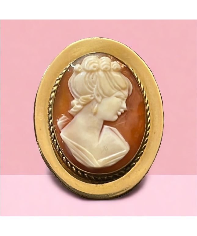 Vintage Art Deco style 12k Gold filled carved shell cameo brooch Van Dell