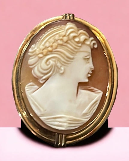 Vintage Art Deco style 12k Gold filled carved shell cameo brooch Van Dell