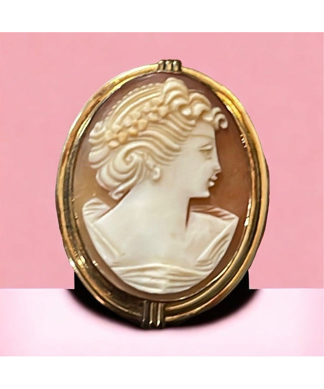 Vintage Art Deco style 12k Gold filled carved shell cameo brooch Van Dell
