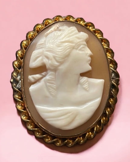 - Vintage Art Deco style Gold filled carved shell RF cameo lady