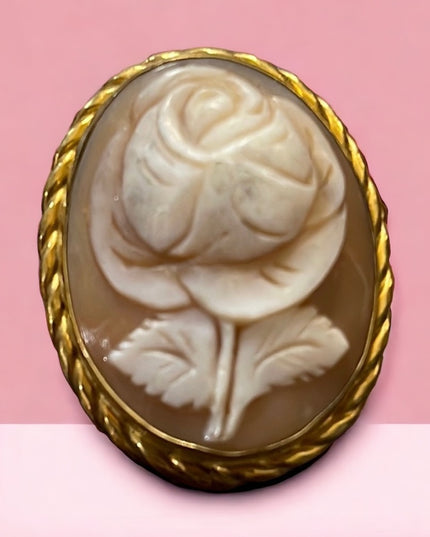 Vintage Art Deco style 12k Gold filled Marbro carved shell Flower cameo brooch