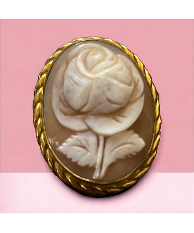 Vintage Art Deco style 12k Gold filled Marbro carved shell Flower cameo brooch