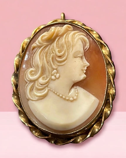 Vintage Art Deco style 12k Gold filled Ronci carved shell RF cameo lady
