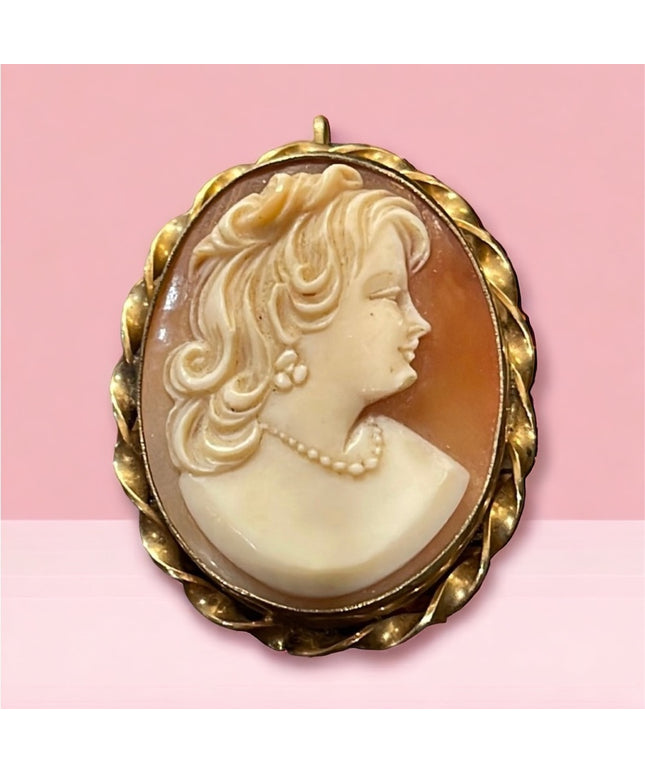 Vintage Art Deco style 12k Gold filled Ronci carved shell RF cameo lady