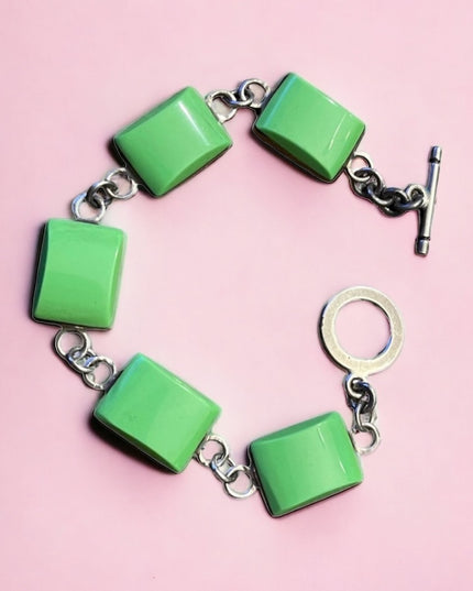 Sterling silver green stone fancy heavy link 925 bracelet
