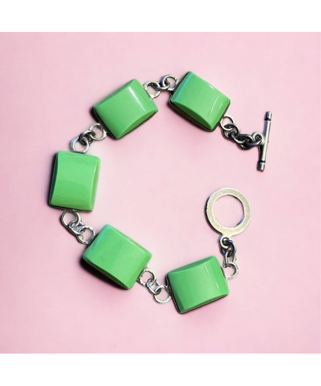 Sterling silver green stone fancy heavy link 925 bracelet