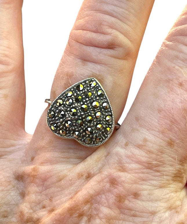 Sterling silver 925 fancy marcasite heat ring