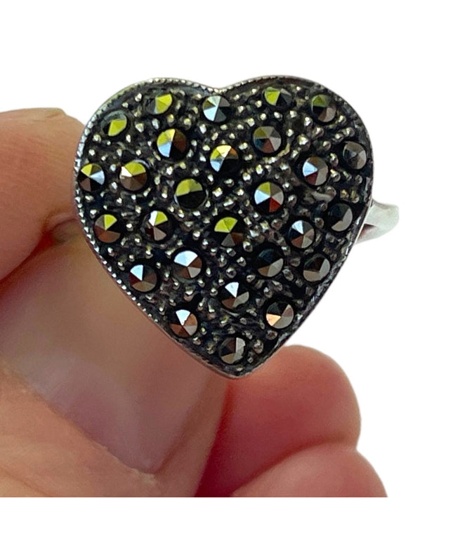 Sterling silver 925 fancy marcasite heat ring