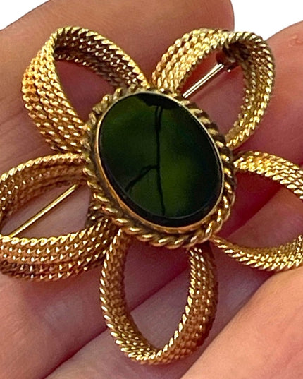Vintage 1960s Winard Fancy gold filled 12k Ornate black onyx flower brooch