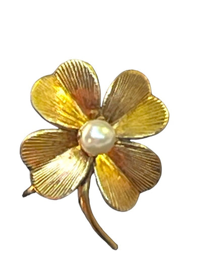 Vintage 1950s 12k GF Gold filled 4 leaf clover earrings & brooch set