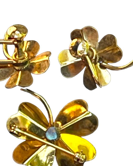 Vintage 1950s 12k GF Gold filled 4 leaf clover earrings & brooch set