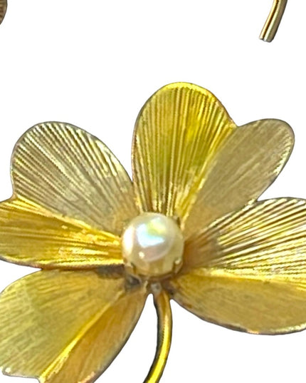 Vintage 1950s 12k GF Gold filled 4 leaf clover earrings & brooch set