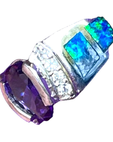 Stunning sterling silver Mexico 925 Opal amethyst Cz fancy ring