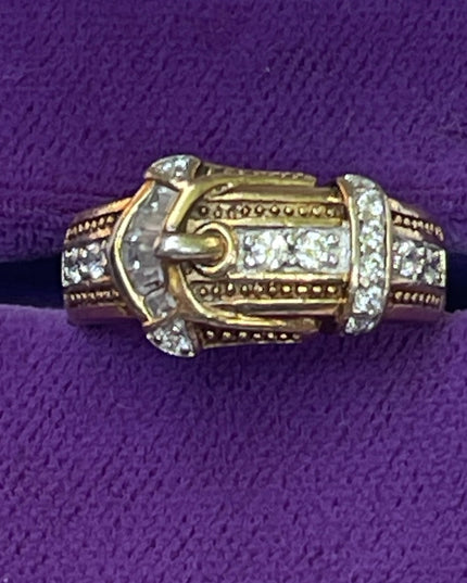 Vintage Sterling silver 925 Gold finish CZ buckle ring 💗