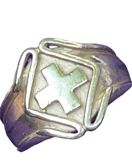 Vintage sterling silver cross signet religious pinky ring 925