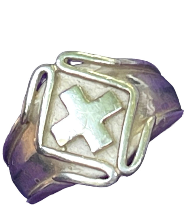 Vintage sterling silver cross signet religious pinky ring 925